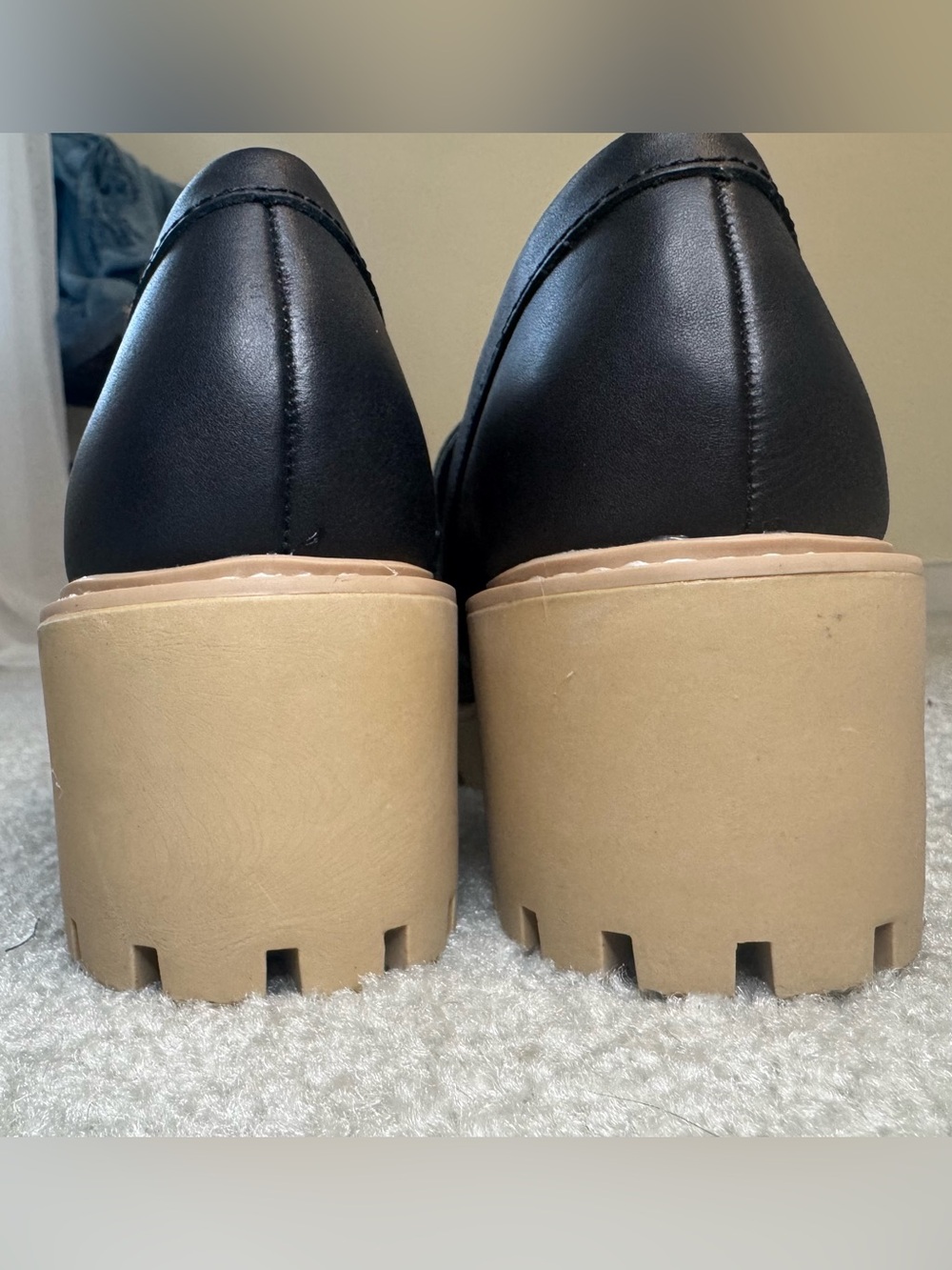 Dolce Vita Black Loafers with Chunky Black Chain and Tan Lug Sole - Picture 4 of 8